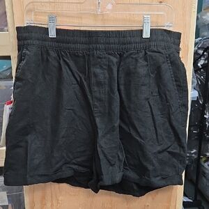 Frank & Oak Size S Black Linen Blend High Waisted Pull On Shorts